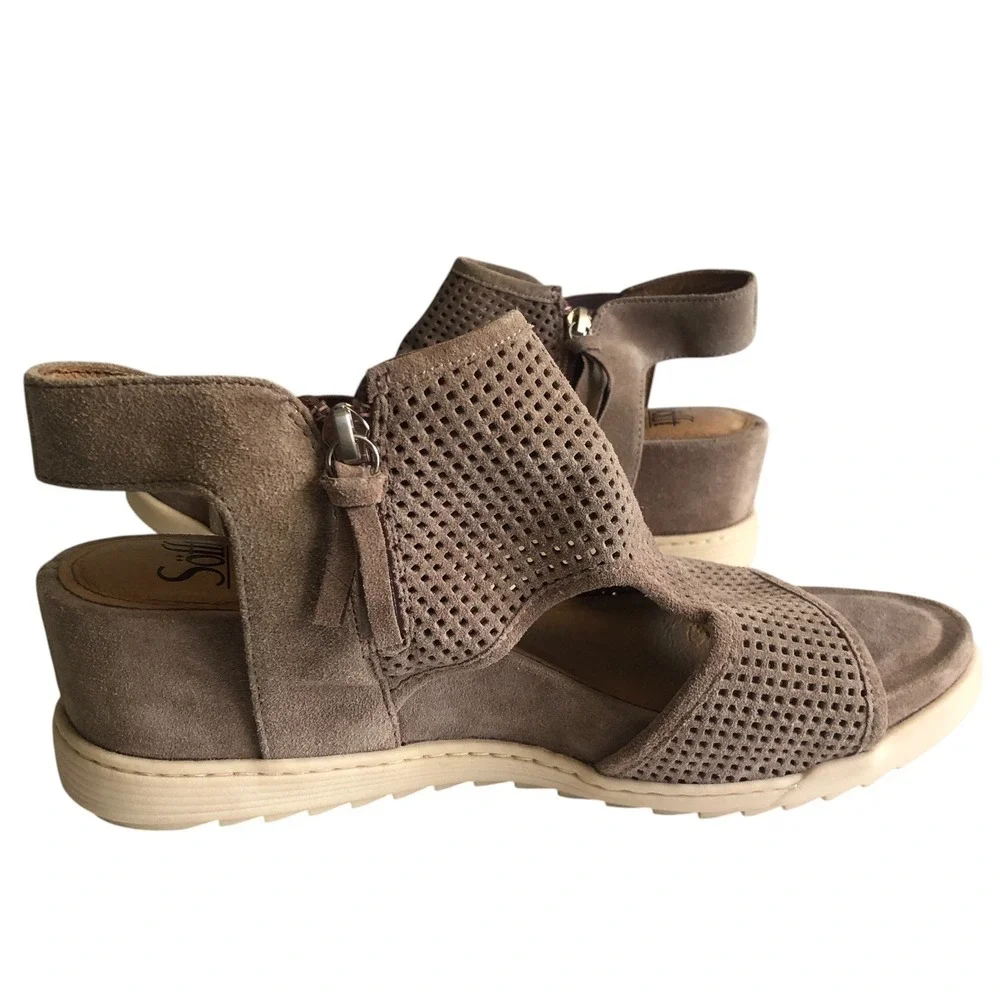 Sofft Womens Shandi Caged Zip Slingback Wedge Sandal Size 9.5M Tan‎ Mauve Summer